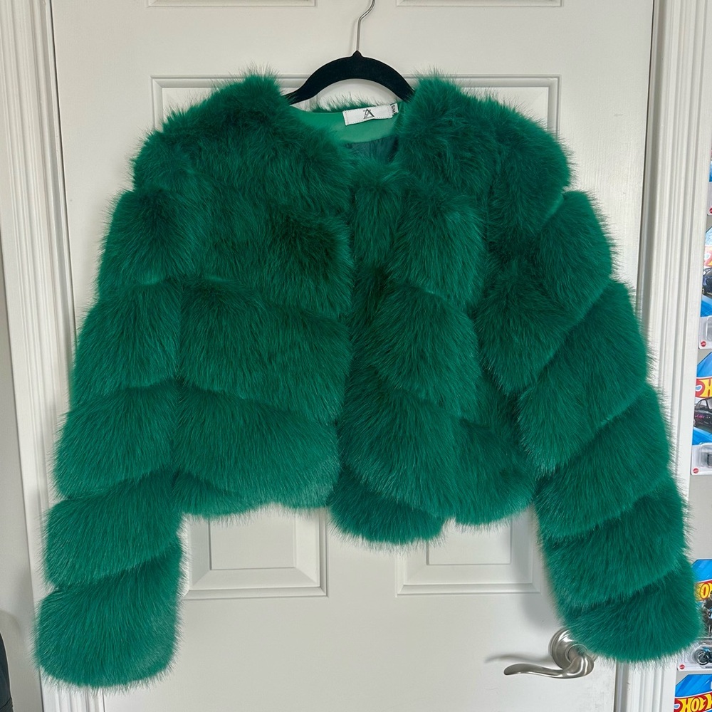Green Faux Fur Women’s Jacket